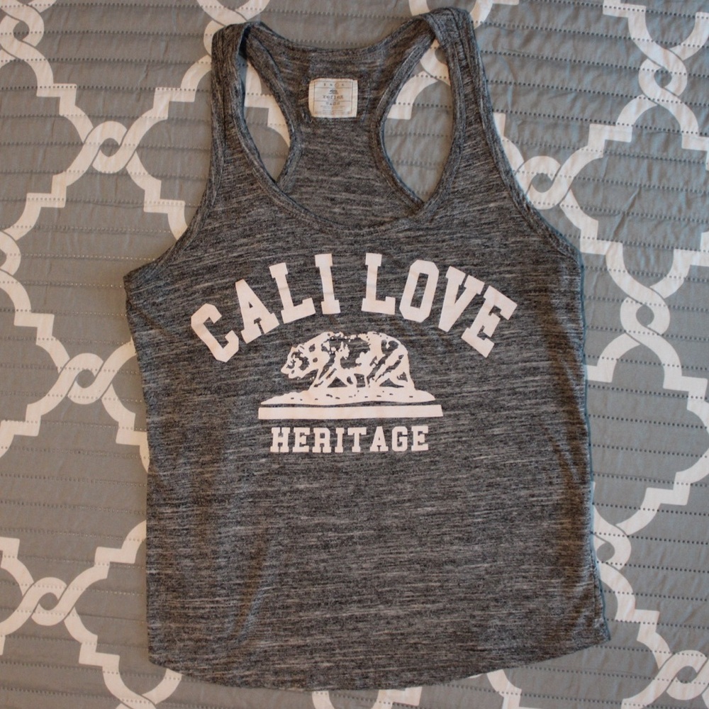 Reflex Cali Love Racerback Tank Top Size Large Gray Heather Bear Graphic